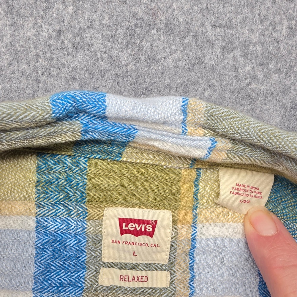 Levis Relaxed Fit Flannel Shirt Mens L Green Blue Plaid Long Sleeve Button Up - Picture 11 of 12